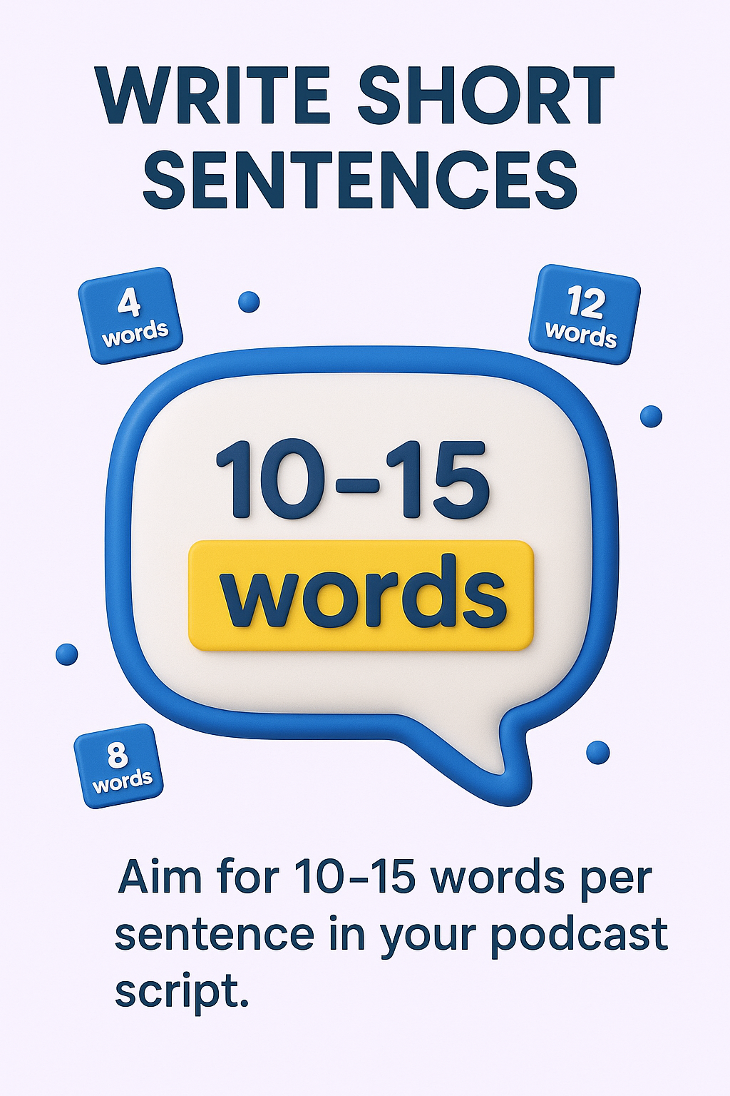 Write Short Sentences Infographic. Aim for 10-15 words per sentence in your podcast script.