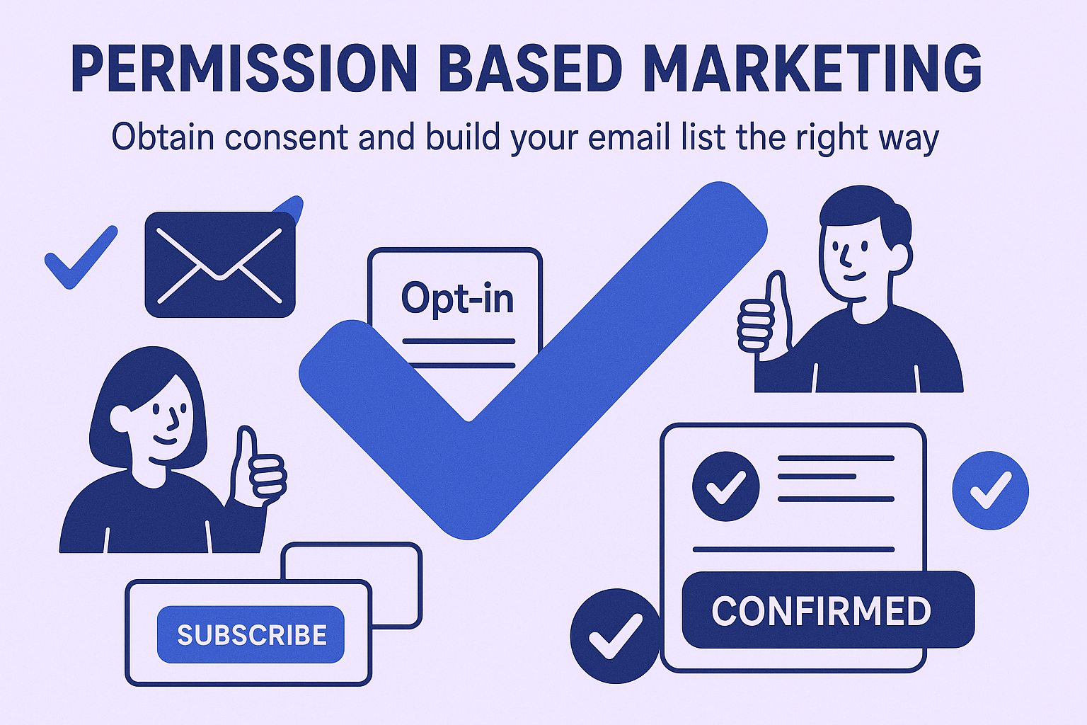 Permission-based marketing: always get explicit consent and confirm subscriptions.