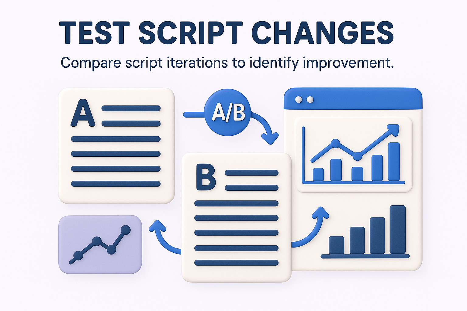 Test Script Changes infographic. Compare script iterations to identify improvement.