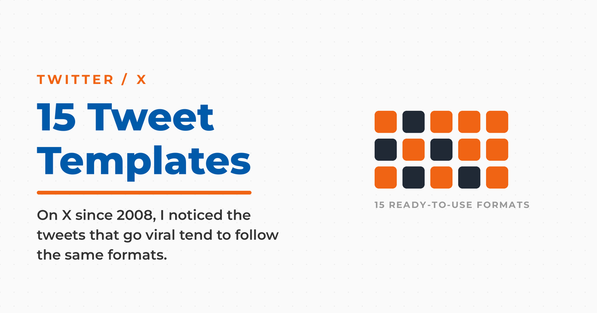 15 tweet templates featured graphic with a grid of 15 template tiles.