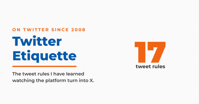 Twitter etiquette featured graphic with a large numeral seventeen labeled tweet rules.