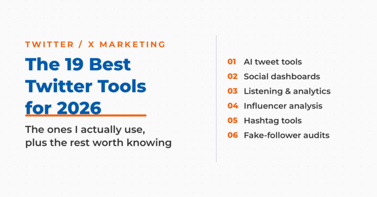 The 19 Best Twitter Tools for 2026, organized into six categories from AI tweet tools to fake-follower audits.