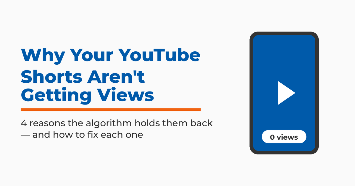 Why Your YouTube Shorts Aren’t Getting Views — title card showing a phone with a Shorts play button and a “0 views” label.